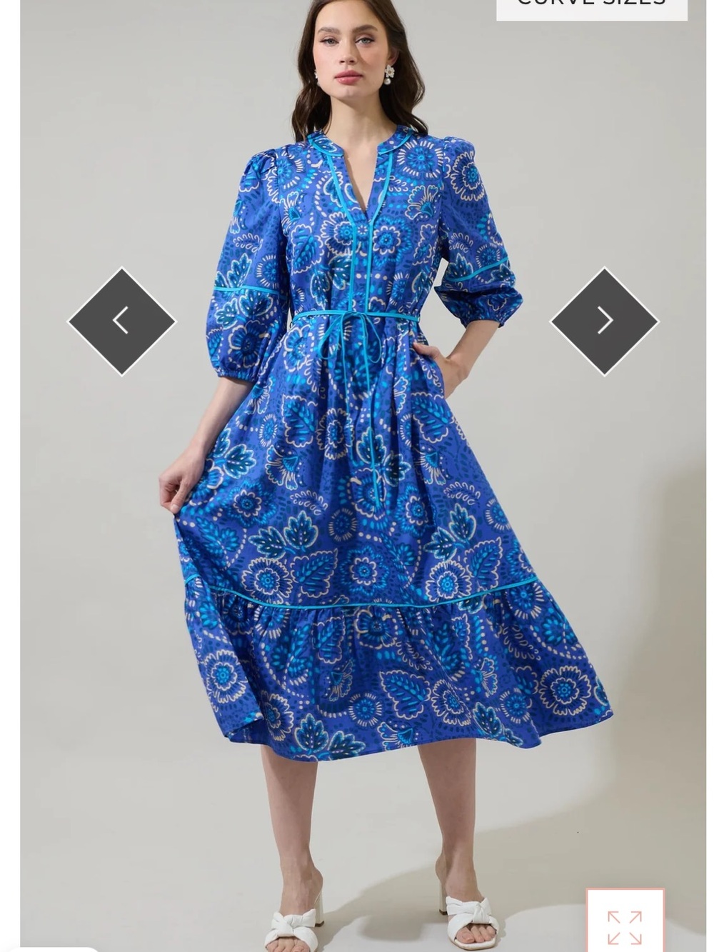 SugarLips Kenner Floral Melia Shirt Midi Dress Blue & Yellow